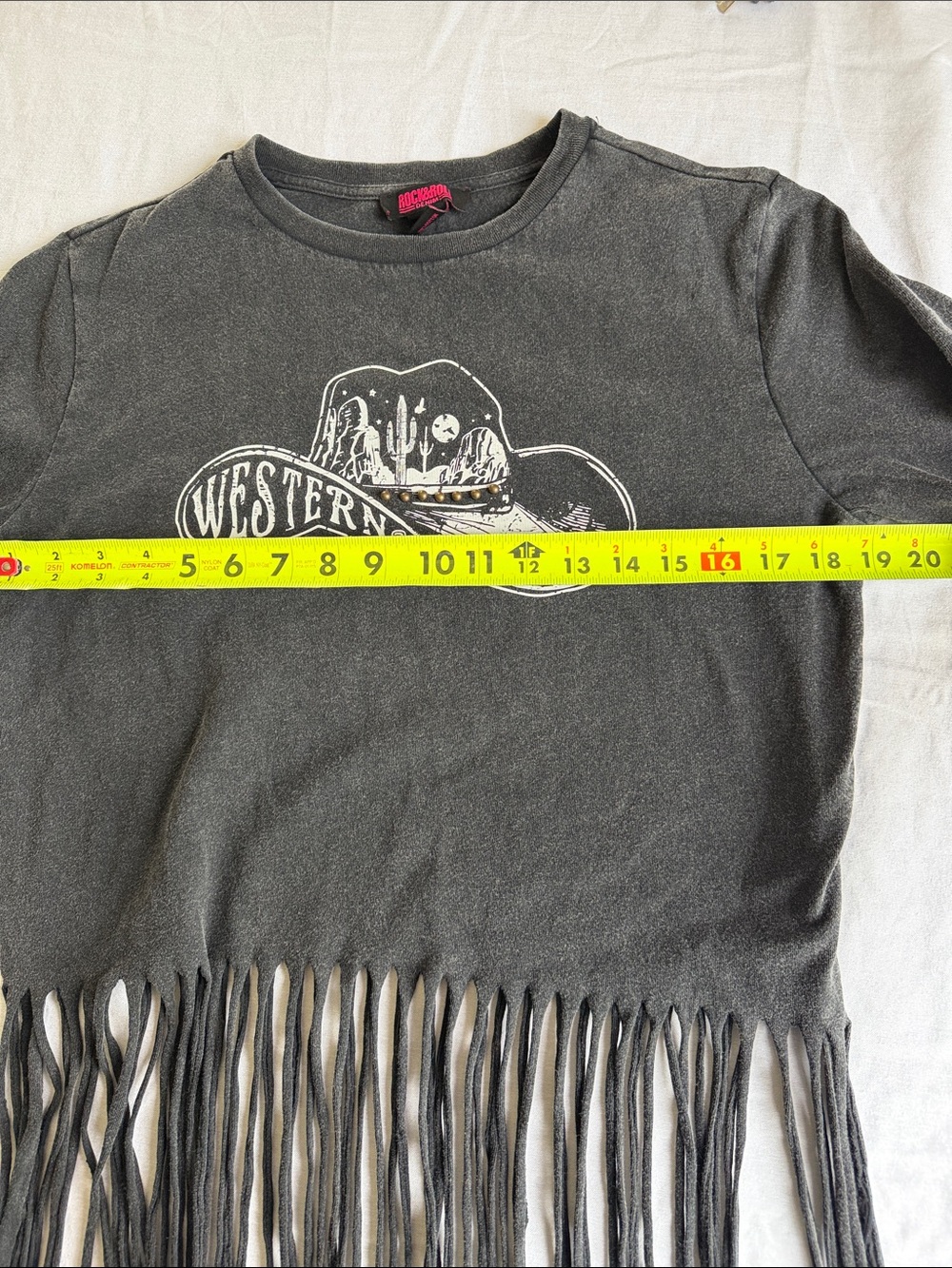 Western Graphic Fringe Crop Top - Black Tee Women’s S Rock & Roll Denim - Picture 5 of 6